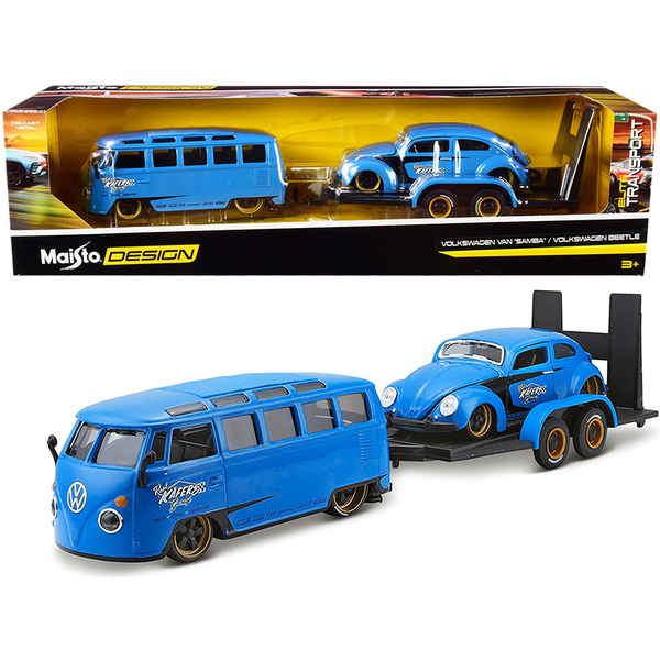 Maisto 32752 - Volkswagen Van Samba with Volkswagen Beetle and Flatbed Trai