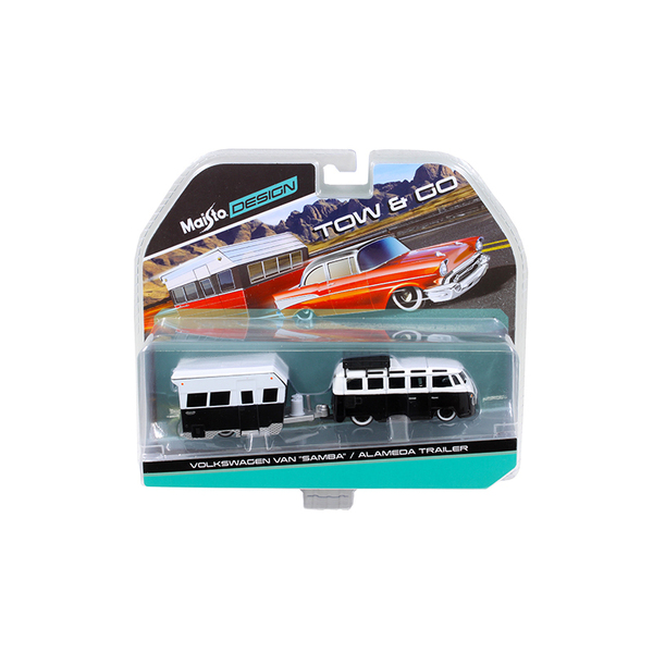 Maisto 15368H - Volkswagen Van Samba with Alameda Trailer Black  White Tow &