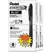 Pentel PEN BL107ASW2 — Pentel EnerGel-X Retractable Gel Pens - Medium Pen Point - 0.7 mm Pen Point Size - Refillable - Retractable - Black Gel-based Ink - Black Barrel - Metal Tip - 24 / Pack