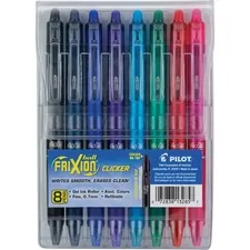 Pilot PIL 13285 — FriXion Erasable Gel Pen - Fine Pen Point - 0.7 mm Pen Point Size - Retractable - Pink, Red, Green, Turquoise, Blue, Purple, Navy, Black Water Based, Gel-based Ink - Translucent Barrel - 8 / Pack