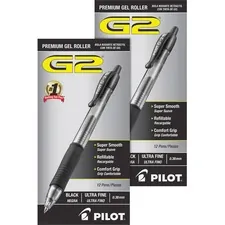 Pilot PIL 31277BD — G2 Ultra Fine Retractable Pens - Ultra Fine Pen Point - 0.38 mm Pen Point Size - Refillable - Retractable - Black Gel-based Ink - Clear Barrel - 24 / Bundle