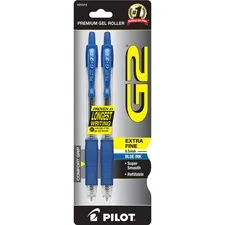 Pilot PIL 31015 — Pilot G2 Retractable Gel Ink Rollerball Pens - Fine Pen Point - 0.5 mm Pen Point Size - Refillable - Retractable - Blue Gel-based Ink - 2 / Pack