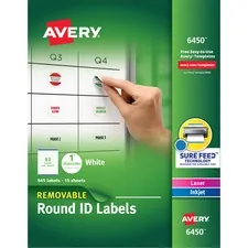 Avery Dennison 06450 — Avery® Multiuse Removable Labels - Removable Adhesive - Round - Laser, Inkjet - White - Paper - 63 / Sheet - 15 Total Sheets - 945 Total Label(s) - 945 / Pack
