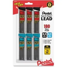Pentel PEN C257BPHB6 — Pentel Super Hi-Polymer Lead Refills Value Pack - 0.5 mm, 0.7 mm Point - #2 - Black - Break Resistant - 6 / Pack