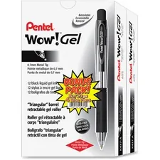 Pentel PEN K437ASW2 — Pentel Wow! Gel Pens - Medium Pen Point - Retractable - Black Gel-based Ink - Transparent Black Barrel - 24 / Pack