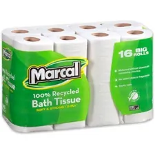 Marcal Manufacturing LLC MRC 16466 — Marcal 100% Recycled Soft/Strong Bath Tissue - 2 Ply - 168 Sheets/Roll - White - Soft, Strong, Long Lasting, Septic-free, Lint-free, Hypoallergenic, Dye-free, Fragrance-free - For Bathroom - 16 Rolls Per Pack - 1 Each