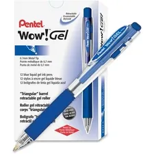 Pentel PEN K437C — Pentel Wow! Gel Pens - Medium Pen Point - 0.7 mm Pen Point Size - Retractable - Blue Gel-based Ink - Clear Barrel - 12 / Dozen