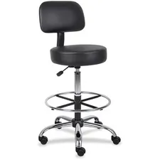 Norstar Office Products Inc BOP B16245BK — Boss Drafting Stool - Black Vinyl Seat - Black Back - Chrome, Black Chrome Frame - 5-star Base - 1 Each