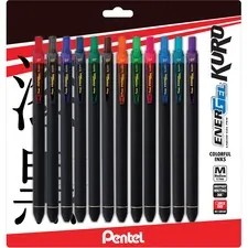Pentel PEN BL437R1BP12M — EnerGel Kuro Liquid Gel Retractable Pens - 0.7 mm Pen Point Size - Retractable - Assorted Liquid Gel Ink Ink - Rubberized Barrel - 12 / Pack
