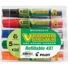 Pilot PIL 43917 — Pilot BeGreen Refillable VBoard Dry-erase Marker - Broad Marker Point - Chisel Marker Point Style - Refillable - Orange, Green, Blue, Black, Red - 5 / Pack
