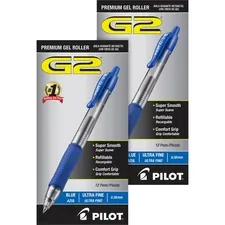 Pilot PIL 31278BD — G2 Ultra Fine Retractable Pens - Ultra Fine Pen Point - 0.38 mm Pen Point Size - Refillable - Retractable - Blue Gel-based Ink - Clear Barrel - 24 / Bundle