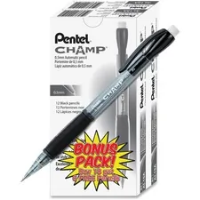 Pentel PEN AL15ASW2 — Pentel Champ Mechanical Pencils - HB Lead - 0.5 mm Lead Diameter - Refillable - Black Lead - Black Barrel - 24 / Pack