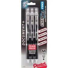 Pentel PEN BLP77BP3A — EnerGel PRO Retractable Liquid Gel Ink Pens - Medium Pen Point - 0.7 mm Pen Point Size - Refillable - Retractable - Black Gel-based Ink - Black Stainless Steel Barrel - Metal Tip - 3 / Pack
