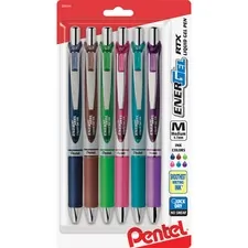 Pentel PEN BL77BP6M1 — Pentel Liquid Steel Tip Gel Pens - Medium Pen Point - 0.7 mm Pen Point Size - Refillable - Retractable - Navy Blue, Lime Green, Brown, Pink, Violet, Turquoise Liquid Gel Ink Ink - Navy Blue, Brown, Lime Green, Pink, Violet, Turquoise Barrel - Stainless Steel Tip - 6 / Pack