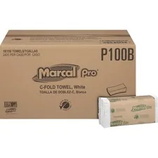 Marcal Manufacturing LLC MRC P100B — Marcal Recycled Center-Fold Paper Towels - 1 Ply - C-fold - 12.87 x 10.12 - 150 Sheets/Roll - White - Paper - Strong, Absorbent, Hypoallergenic, Chemical-free, Chlorine-free, Bleach-free, Dye-free, Fragrance-free, Soft - For General Purpose - 16 Rolls Per Bundle - 150 Per Bundle - 2400 / Carton