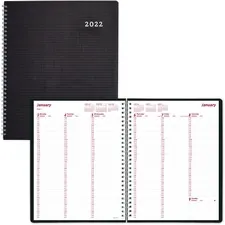 Dominion Blueline Inc RED CB950VBLK — Brownline DuraFlex Weekly Planner - Julian Dates - Weekly - 1 Year - January 2022 till December 2022 - 7:00 AM to 8:45 PM - Quarter-hourly, 7:00 AM to 5:45 PM - Quarter-hourly - 1 Week Single Page Layout - 11 x 8 1/2 Sheet Size - Twin Wire - Black - Poly - Heavy Duty, Textured Cover, Appointment Schedule, Address Directory, Phone Directory, Reference Calendar, Non-refillable, Flexible Cover - 1 Each
