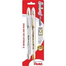 Pentel PEN K908MBP2XZ — Pentel Arts Pentel Sunburst Metallic Color Permanent Gel Pens - Medium Pen Point - 0.8 mm Pen Point Size - Refillable - Gold, Silver Gel-based Ink - 2 / Pack