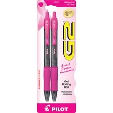 Pilot PIL 31331 — Pilot G2 Rubber Grip BCA Gel Rollingball Pens - Fine Pen Point - 0.7 mm Pen Point Size - Refillable - Retractable - Black Gel-based Ink - Black, Pink Barrel - 2 / Pack