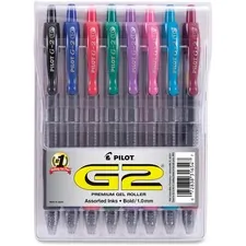 Pilot PIL 31654 — Pilot G2 8-pack Bold Gel Roller Pens - Bold Pen Point - 1 mm Pen Point Size - Retractable - Black, Blue, Burgundy, Green, Pink, Purple, Red, Teal Gel-based Ink - Clear Barrel - 8 / Pack
