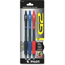 Pilot PIL 31023 — Pilot G2 Retractable Gel Ink Pens - Fine Pen Point - 0.7 mm Pen Point Size - Refillable - Retractable - Black, Blue, Red Gel-based Ink - Black, Blue, Red Barrel - 3 / Pack