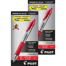 Pilot PIL 31279BD — G2 Ultra Fine Retractable Pens - Ultra Fine Pen Point - 0.38 mm Pen Point Size - Refillable - Retractable - Red Gel-based Ink - Clear Barrel - 24 / Bundle