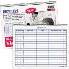 Dominion Blueline Inc RED 9G620 — Rediform Visitor's Log Book - 50 Sheet(s) - Wire Bound - 1 Part - 11 x 8.50 Sheet Size - White - White Sheet(s) - Blue Print Color - Recycled - 1 Each