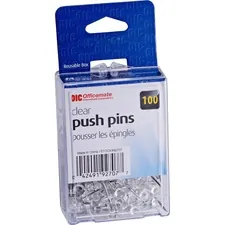Officemate OIC 92707 — OIC Plastic Precision Push Pins - 0.5 Length x 0.3 Diameter - 100 / Box - Clear - Plastic, Steel