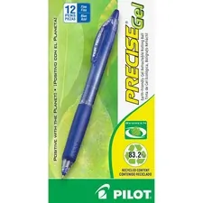 Pilot PIL 15002 — Pilot Precise Gel Fine Retractable BeGreen Pens - Fine Pen Point - 0.7 mm Pen Point Size - Needle Pen Point Style - Refillable - Retractable - Blue Gel-based Ink - Translucent Barrel - 12 / Dozen