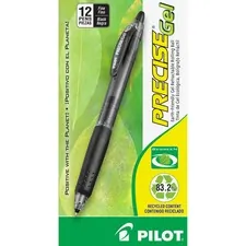 Pilot PIL 15001 — Pilot Precise Gel Fine Retractable BeGreen Pens - Fine Pen Point - 0.7 mm Pen Point Size - Needle Pen Point Style - Refillable - Retractable - Black Gel-based Ink - Translucent Barrel - 12 / Dozen