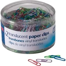 Officemate OIC 97211 — OIC Translucent Vinyl Paper Clips - No. 2 - 600 / Box - Blue, Purple, Green, Red, Silver - Vinyl