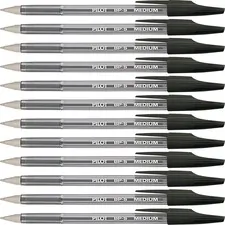 Pilot PIL 35711 — Pilot Better BP-S Ball Stick Pens - Medium Pen Point - 1 mm Pen Point Size - Refillable - Black - Crystal, Clear Barrel - Stainless Steel Tip - 12 / Dozen