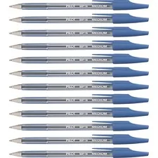Pilot PIL 36711 — Pilot Better BP-S Ball Stick Pens - Medium Pen Point - 1 mm Pen Point Size - Refillable - Blue - Crystal, Clear Barrel - Stainless Steel Tip - 12 / Dozen