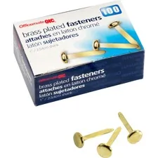 Officemate OIC 99814 - OIC Brass Plated Round Head Fasteners - 1 Shank - 100  Box -