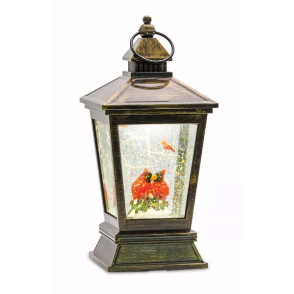Melrose International 81292DS - Cardinal Snow Globe Lantern 10.5H Acrylic 6 Hr Timer 3 AA Ba