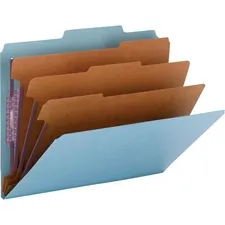 SMEAD MANUFACTURING CO. SMD 14094 — Smead SafeSHIELD Fasteners 3-Div Classification Folders - Letter - 8 1/2 x 11 Sheet Size - 3 Expansion - 2 Fastener(s) - 2 Fastener Capacity for Folder - 2/5 Tab Cut - Right of Center Tab Location - 3 Divider(s) - 25 pt. Folder Thickness - Pressboard - Blue - Recycled - 10 / Box