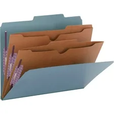 SMEAD MANUFACTURING CO. SMD 14081 — Smead Pocket Divider PressBoard Classification Folders - Letter - 8 1/2 x 11 Sheet Size - 2 Expansion - 2 Fastener(s) - 2 Fastener Capacity for Folder - 2 Pocket(s) - 2/5 Tab Cut - Right of Center Tab Location - 2 Divider(s) - 25 pt. Folder Thickness - Blue - Recycled - 10 / Box