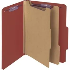 SMEAD MANUFACTURING CO. SMD 14075 — Smead SafeSHIELD 2/5 Tab Cut Letter Recycled Classification Folder - 8 1/2 x 11 - 2 Expansion - 2 x 2S Fastener(s) - 2 Fastener Capacity for Folder - Top Tab Location - Right of Center Tab Position - 2 Divider(s) - Pressboard, Kraft - Red - 100% Recycled - 10 / Box