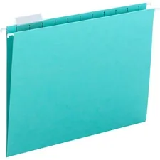 SMEAD MANUFACTURING CO. SMD 64058 — Smead Colored 1/5 Tab Cut Letter Recycled Hanging Folder - 8 1/2 x 11 - Top Tab Location - Assorted Position Tab Position - Aqua - 10% Recycled - 25 / Box