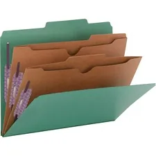 SMEAD MANUFACTURING CO. SMD 14083 — Smead Pocket Divider PressBoard Classification Folders - Letter - 8 1/2 x 11 Sheet Size - 2 Expansion - 2 Fastener Capacity for Folder - 2 Pocket(s) - 2/5 Tab Cut - Right of Center Tab Location - 2 Divider(s) - 25 pt. Folder Thickness - Green - Recycled - 10 / Box