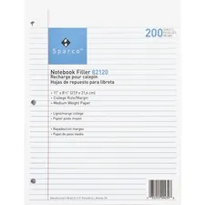 Sparco SPR 82120 — Sparco Notebook Filler Paper - Letter - 200 Sheets - Ruled Red Margin - 16 lb Basis Weight - 8 1/2 x 11 - White Paper - Subject - 200 / Pack