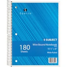 Sparco SPR 83252 — Sparco Quality Wirebound Wide Ruled Notebooks - 180 Sheets - Wire Bound - Wide Ruled - Unruled - 16 lb Basis Weight - 8 x 10 1/2 - Bright White Paper - Assorted Cover - Chipboard Cover - Resist Bleed-through, Stiff-back, Subject, Stiff-cover - 1 Each