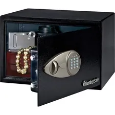 Sentry Group SEN X055 — Sentry Safe Small Security Safe with Electronic Lock - 0.50 ft? - Key Lock - 2 Live-locking Bolt(s) - Internal Size 8.50 x 13.62 x 8.62 - Overall Size 8.7 x 13.8 x 10.6 - Black - Steel