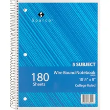 Sparco SPR 83255 — Sparco Wirebound College Ruled Notebooks - 180 Sheets - Wire Bound - College Ruled - Unruled - 8 x 10 1/2 - Assorted Paper - Assorted Cover - Chipboard Cover - Resist Bleed-through, Subject, Stiff-back, Stiff-cover - 1 Each