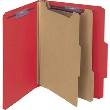 SMEAD MANUFACTURING CO. SMD 14202 — Smead SafeSHIELD 2/5 Tab Cut Letter Recycled Classification Folder - 8 1/2 x 11 - 2 Expansion - 2 x 2S Fastener(s) - 2 Fastener Capacity for Folder, 1 Fastener Capacity for Divider - Top Tab Location - Right of Center Tab Position - 2 Divider(s) - Pressboard - Bright Red - 60% Recycled - 10 / Box