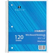 Sparco SPR 83251 — Sparco Quality Wirebound Wide Ruled Notebooks - 120 Sheets - Wire Bound - Wide Ruled - Unruled - 16 lb Basis Weight - 8 x 10 1/2 - Bright White Paper - Assorted Cover - Chipboard Cover - Resist Bleed-through, Subject, Stiff-cover, Stiff-back - 1 Each