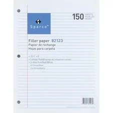 Sparco SPR 82123 — Sparco Standard White 3HP Filler Paper - 150 Sheets - College Ruled - Ruled Red Margin - 16 lb Basis Weight - 8 x 10 1/2 - White Paper - Bleed-free - 150 / Pack