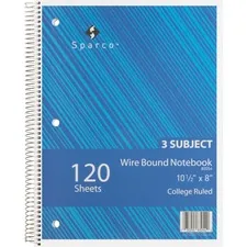 Sparco SPR 83254 — Sparco Wirebound College Ruled Notebooks - 120 Sheets - Wire Bound - College Ruled - Unruled - 16 lb Basis Weight - 8 x 10 1/2 - Assorted Paper - Assorted Cover - Chipboard Cover - Resist Bleed-through, Subject, Stiff-cover, Stiff-back - 1 Each