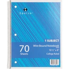 Sparco SPR 83253 — Sparco Wirebound College Ruled Notebooks - 70 Sheets - Wire Bound - College Ruled - Unruled - 16 lb Basis Weight - 8 x 10 1/2 - Assorted Paper - Assorted Cover - Chipboard Cover - Resist Bleed-through, Subject, Stiff-cover, Stiff-back - 1 Each