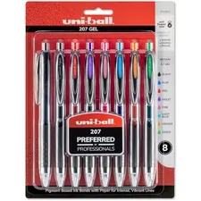 UNIBALL UBC 40110 — uni-ball 207 Retractable Gel - Medium Pen Point - 0.7 mm Pen Point Size - Conical Pen Point Style - Refillable - Retractable - Black, Blue, Green, Light Blue, Orange, Pink, Purple, Red Pigment-based Ink - 8 / Set