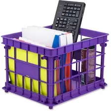 STOREX STX 61473U03C — Storex Storage Crate - External Dimensions: 14.3 Width x 17.3 Depth x 11.2 Height - Stackable - Assorted - For File, Classroom Supplies - Recycled - 3 / Set